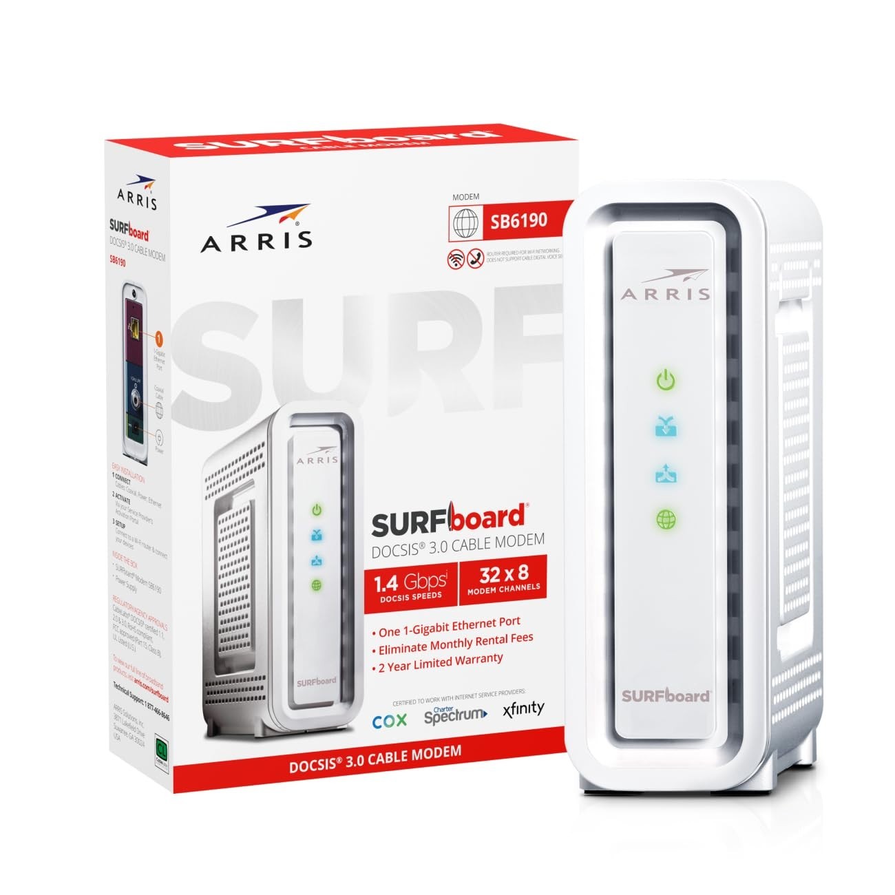 High-Speed DOCSIS 3.0 Cable Modem, 32×8, 1 Gbps Port, 800 Mbps Max, Renewed