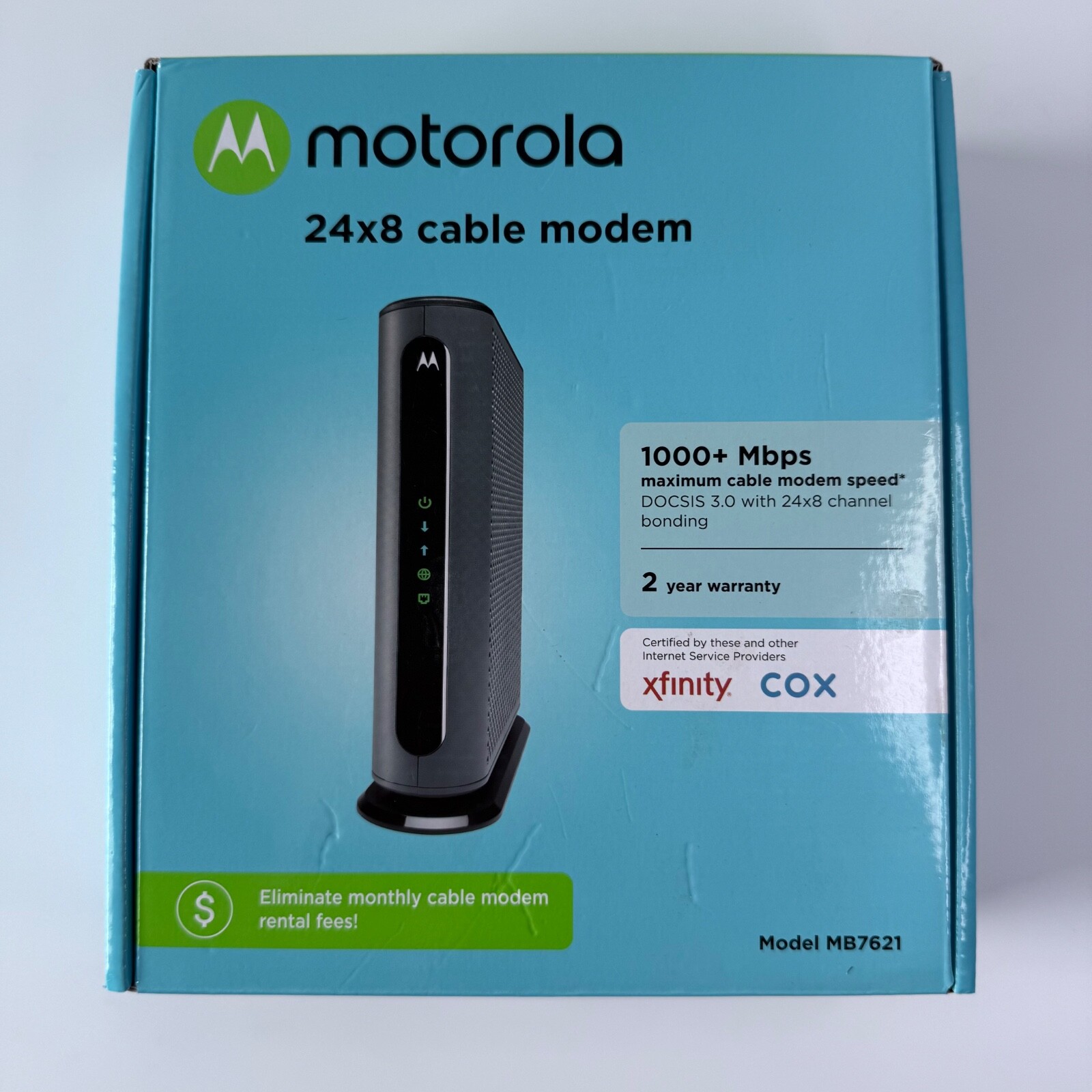 Motorola 24×8 Cable Modem Model MB7621 Power Cord & Manual DOCSIS 3.0 1000+Mbp
