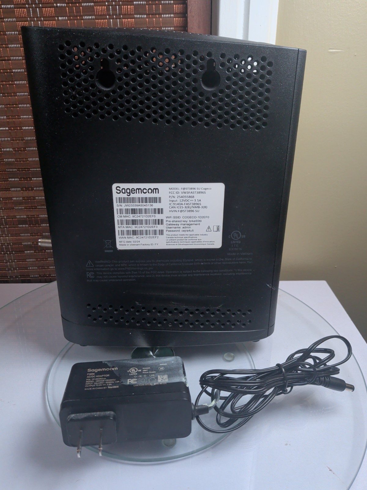 Sagemcom Xtream Modem F@st 3896 UM gateway wi-fi hub