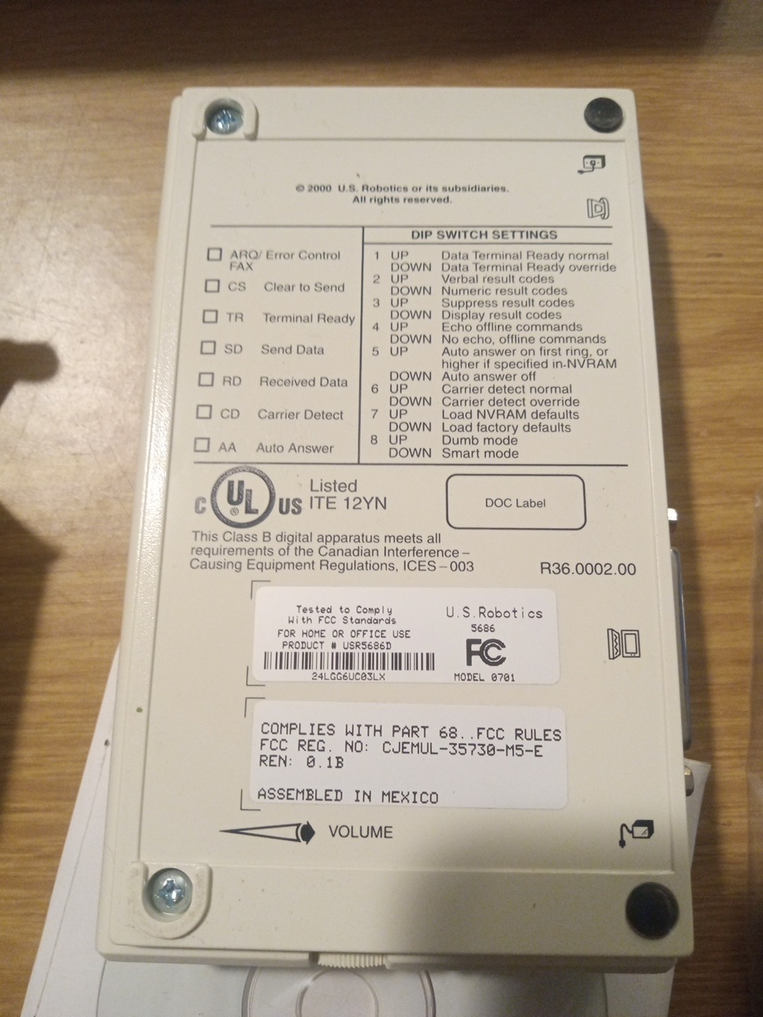 U.S. Robotics 56K Fax Modem Model No. 5686 New In box Nib (3)