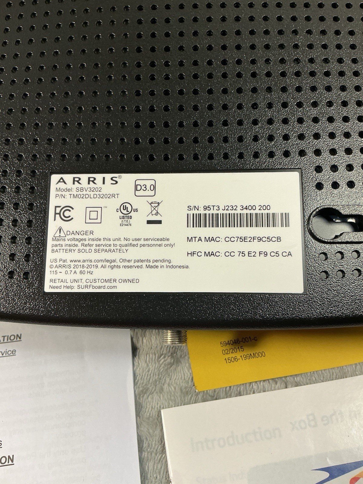 ARRIS SURFboard SBV3202 DOCSIS 3.0 Cable Modem Xfinity Voice Tested Works