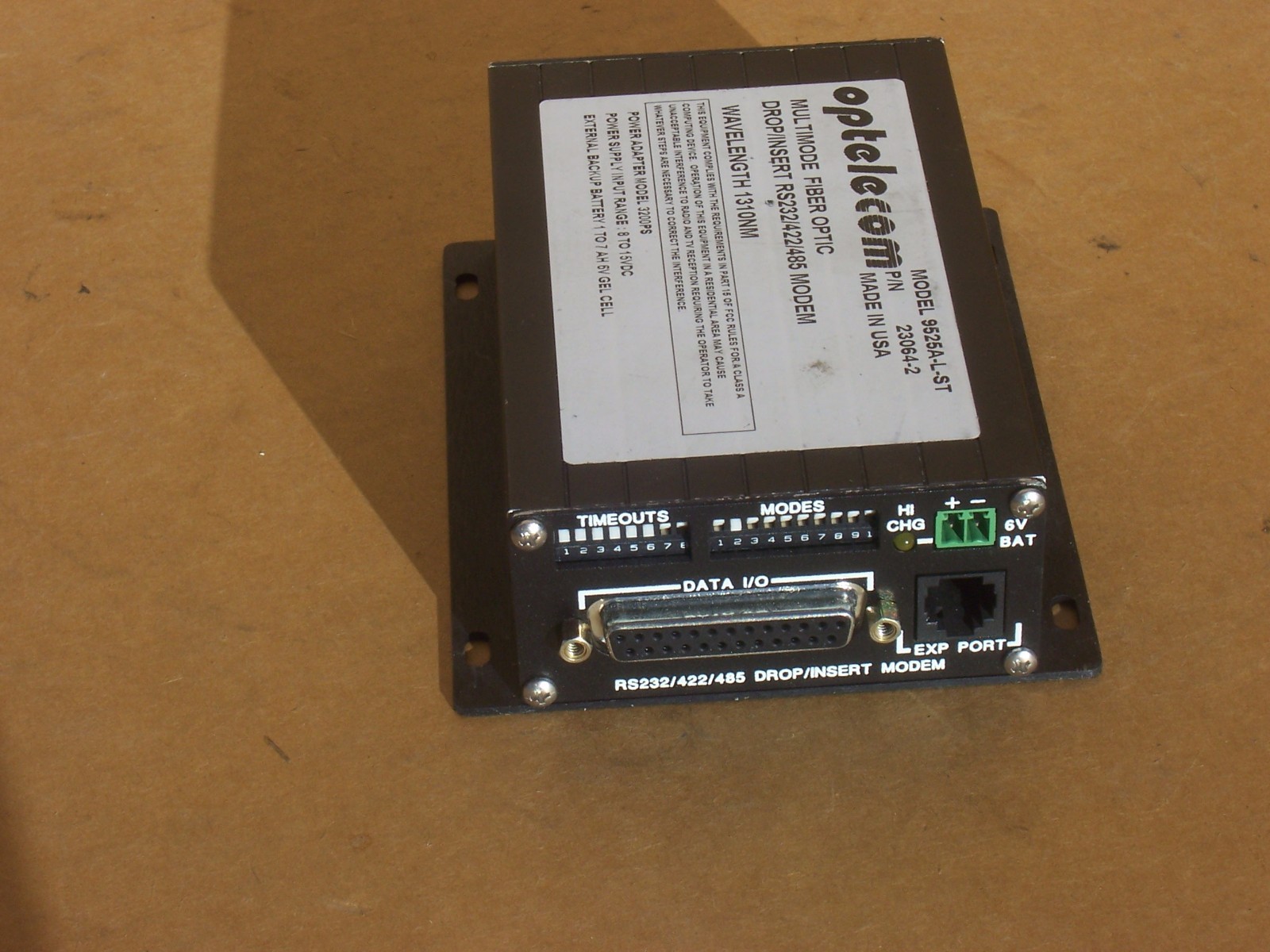 Optelecom 9525A-L-ST Multimode Fiber Optic DROP/INSERT RS232/422/485 Modem 1310N