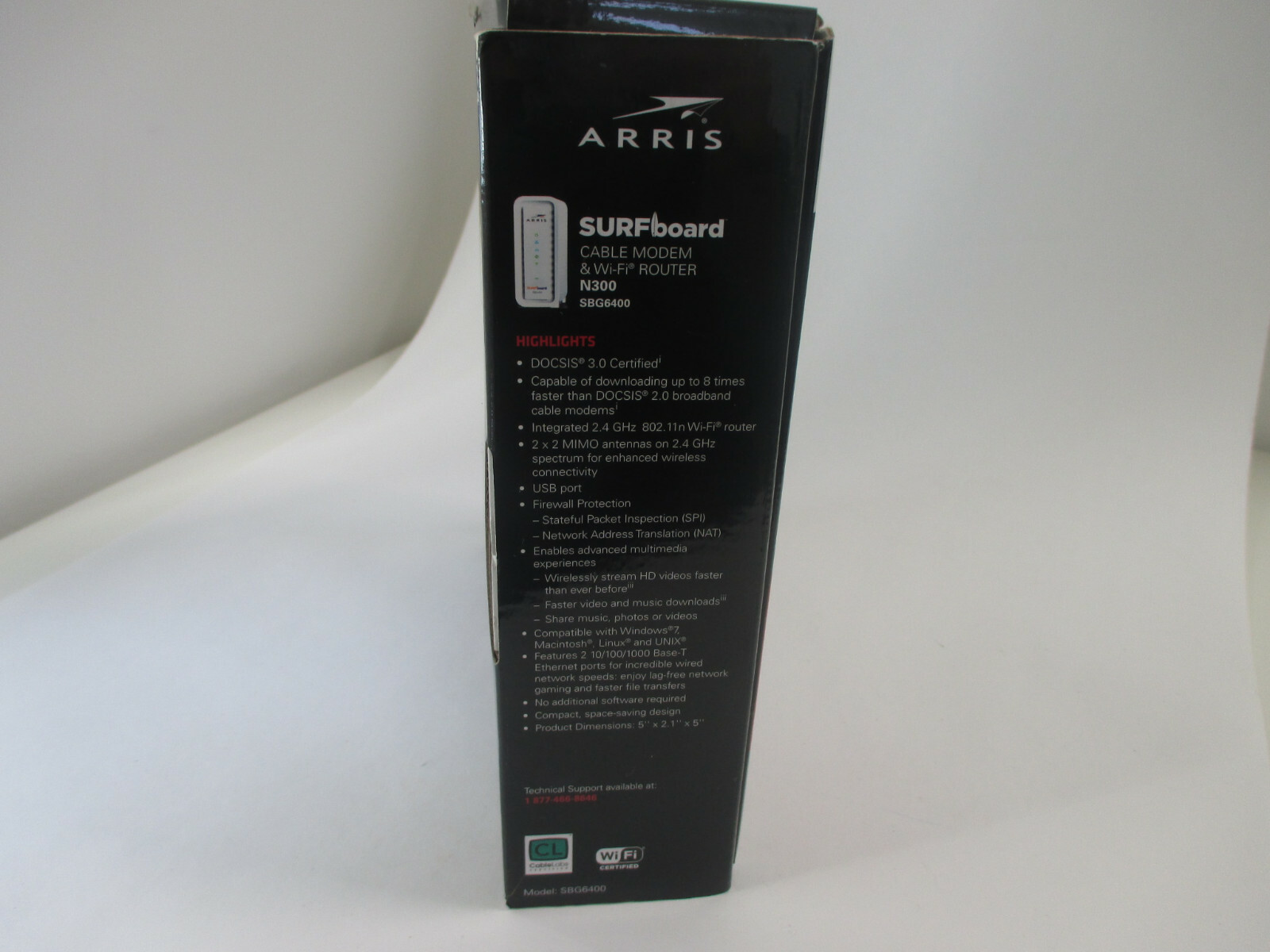 ARRIS SURFboard SBG6400 8×4 DOCSIS 3.0 Cable Modem / N300 Wi-Fi Router w/ power