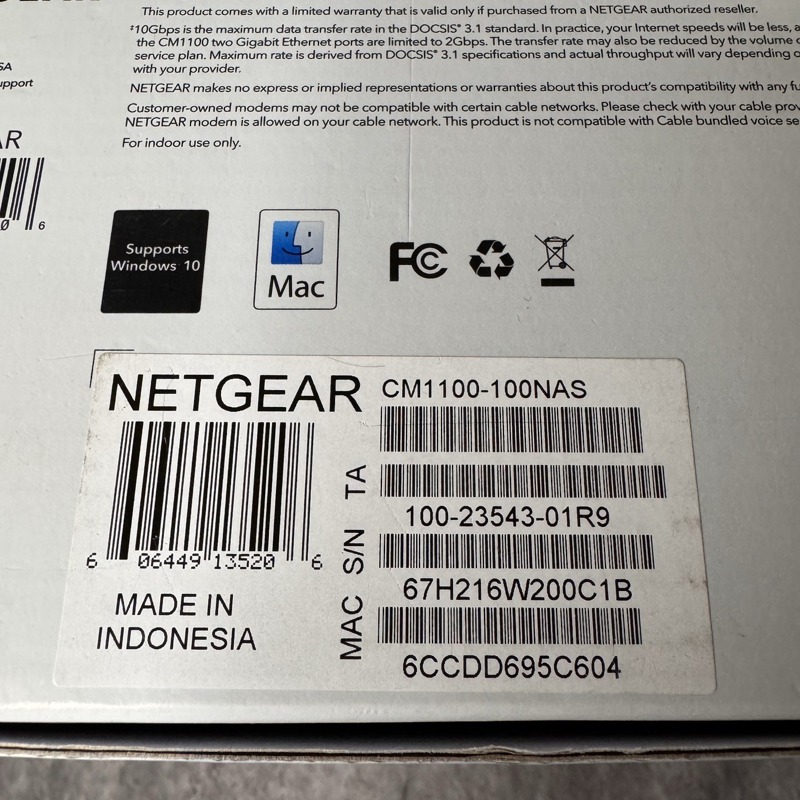 Netgear Nighthawk CM1100 Cable Modem DOCSIS 3.1 Multi-Gig SpeedModem