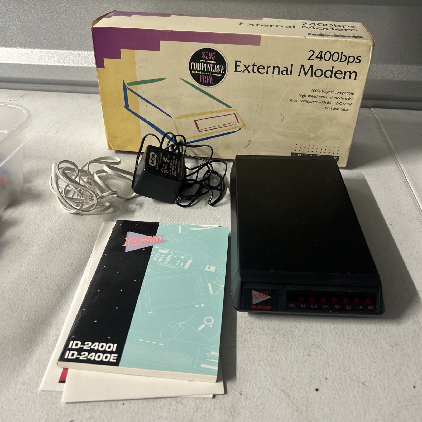 Identity External Modem ID2400E 2400 Bps w/Cords & Manual