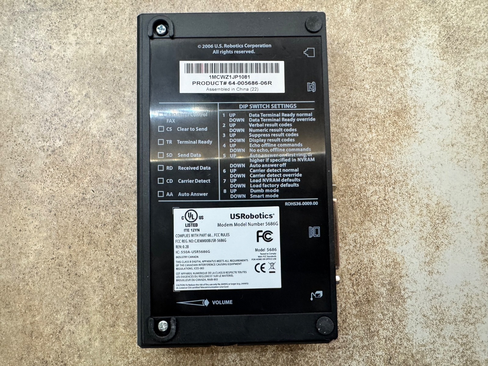 US Robotics, V.92, Model 5686G, 56K Faxmodem