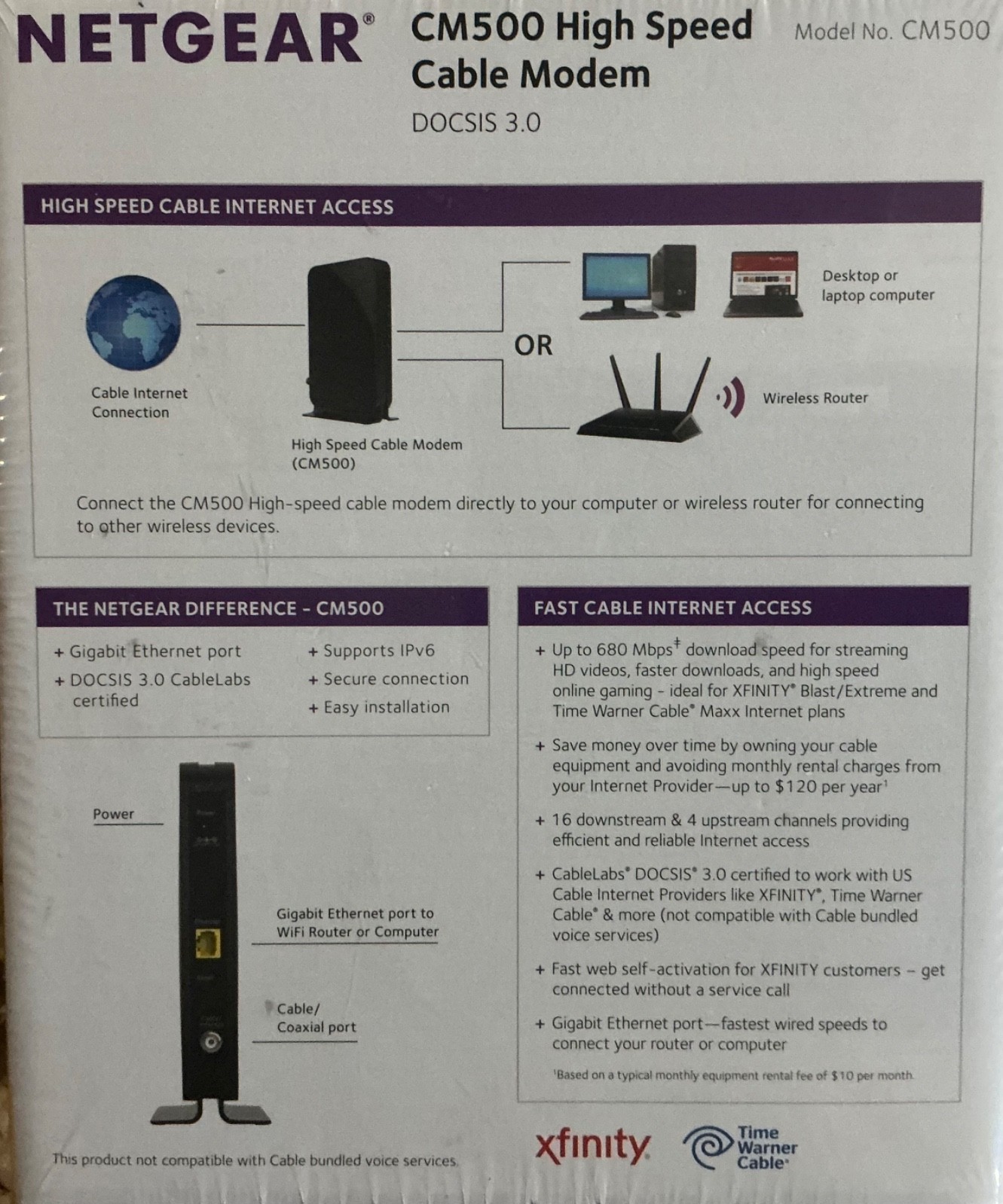 NETGEAR CM500 (CM500100NAS) 680 Mbps – Black
