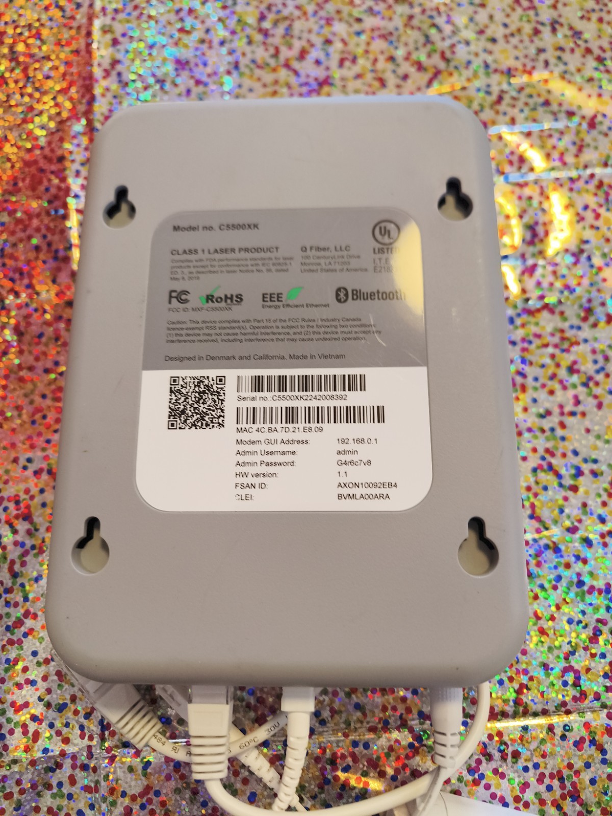 Quantum Fiber C5500XK High Performance Modem / Power Adapter /Fiber Cable