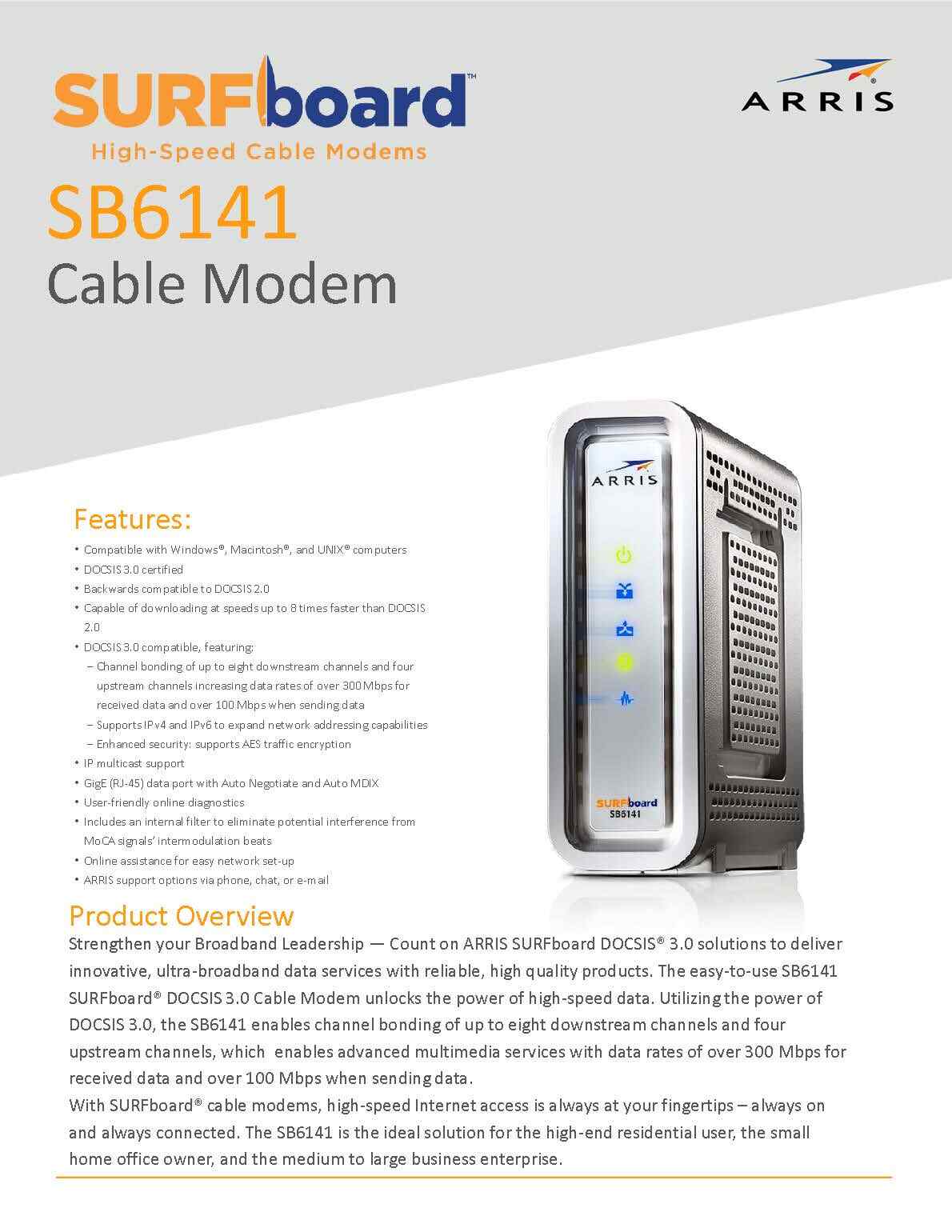ARRIS SURFboard SB6141 Docsis 3.0 Cable Modem