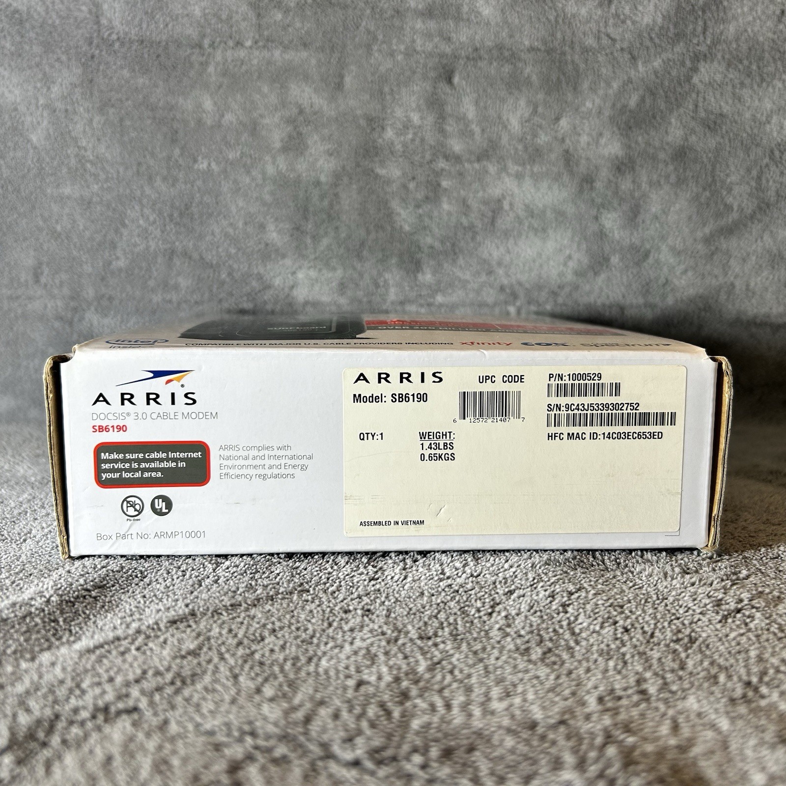 ARRIS Surfboard SB6190 Cable Modem DOCSIS 3.0 32×8 Tested W/Box Cables