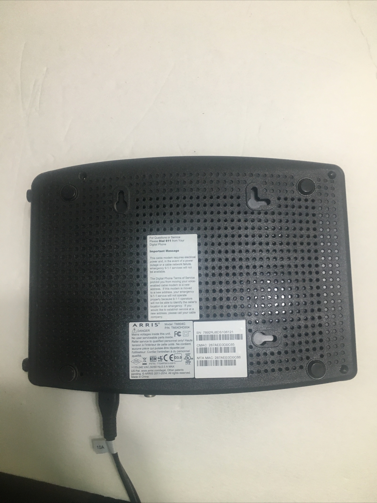 Arris Touchstone TM804G/TW Telephony Cable Modem Docsis 3.0