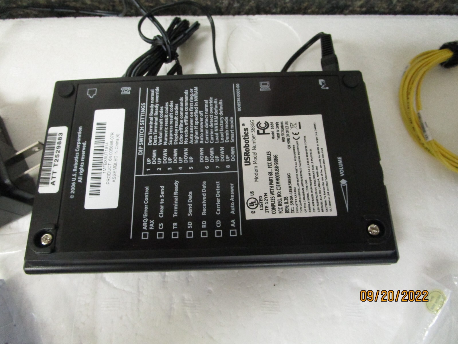 US Robotics 56K Business Modem Courier Lite 5686G with Power adapter & Cables