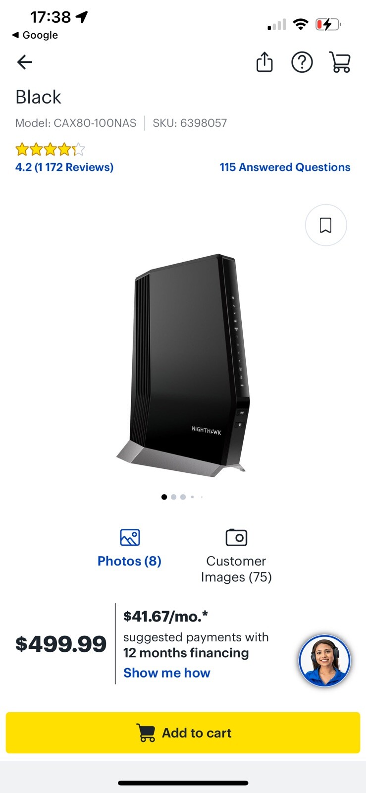NETGEAR Nighthawk Cable Modem with WiFi 6 Router (CAX80) AX6000 DOCSIS 3.1