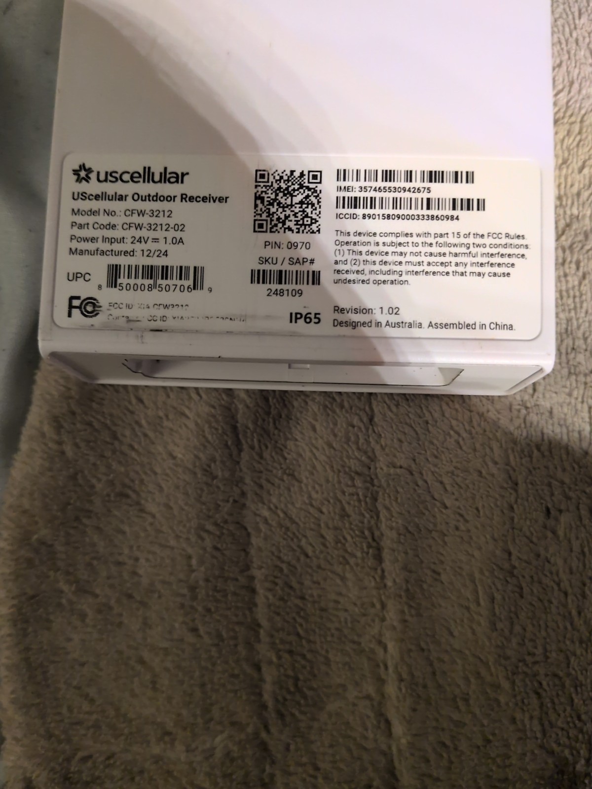 US Cellular 5g Outdoor Modem And 16′ Ethernet Cable W/ PoE Adapter Included