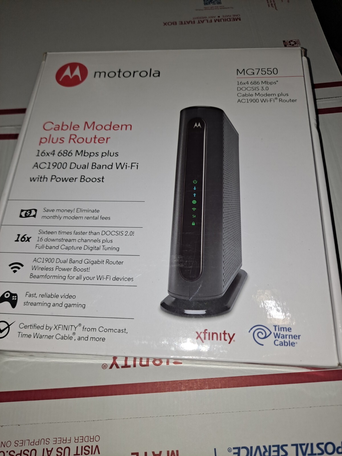 Motorola MG7550 16×4 High Speed ​​Cable Modem plus AC1900 WiFi Router 5G used