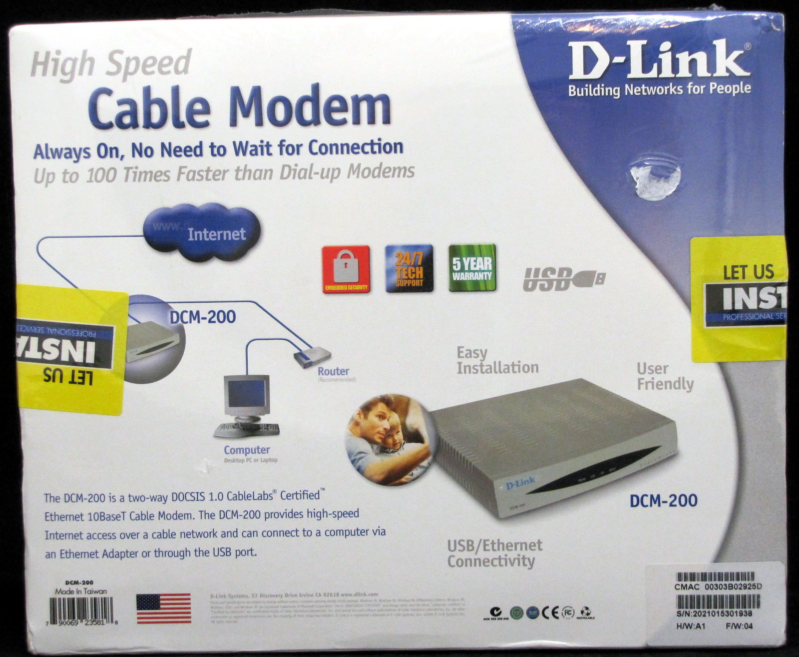 D-Link High Speed Cable Modem DCM-200 DLink D Link Ethernet and USB Connectivity