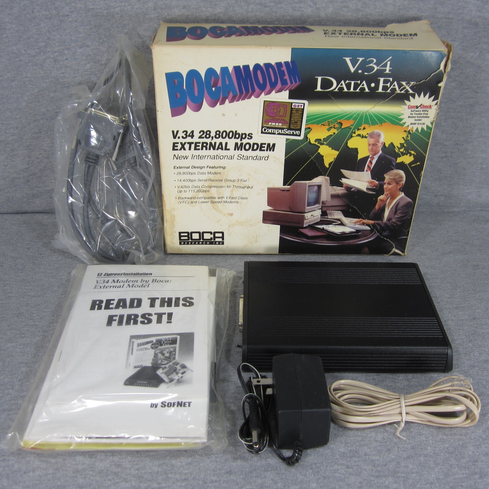 Vintage Boca Bocamodem V.34 28,800bps External Modem Data Fax