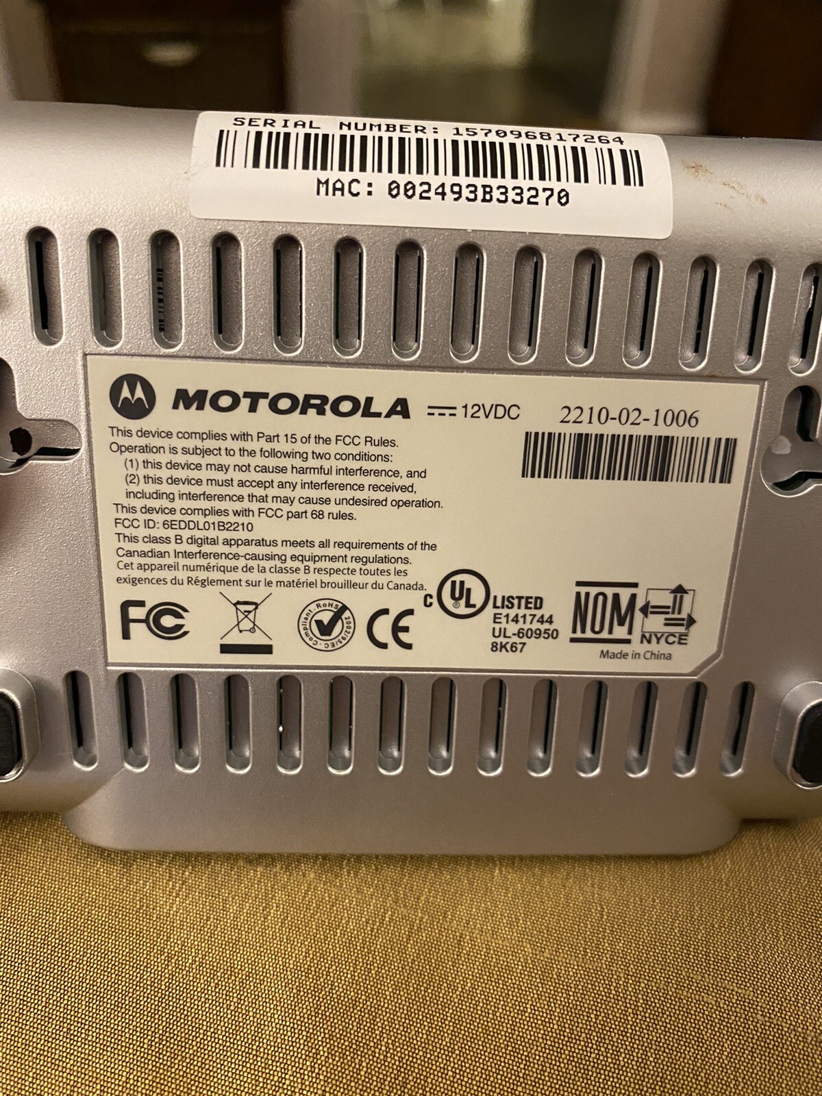 Motorola 2210-02-1006 High Speed Internet DSL Modem, Power Supply Adapter, Cable