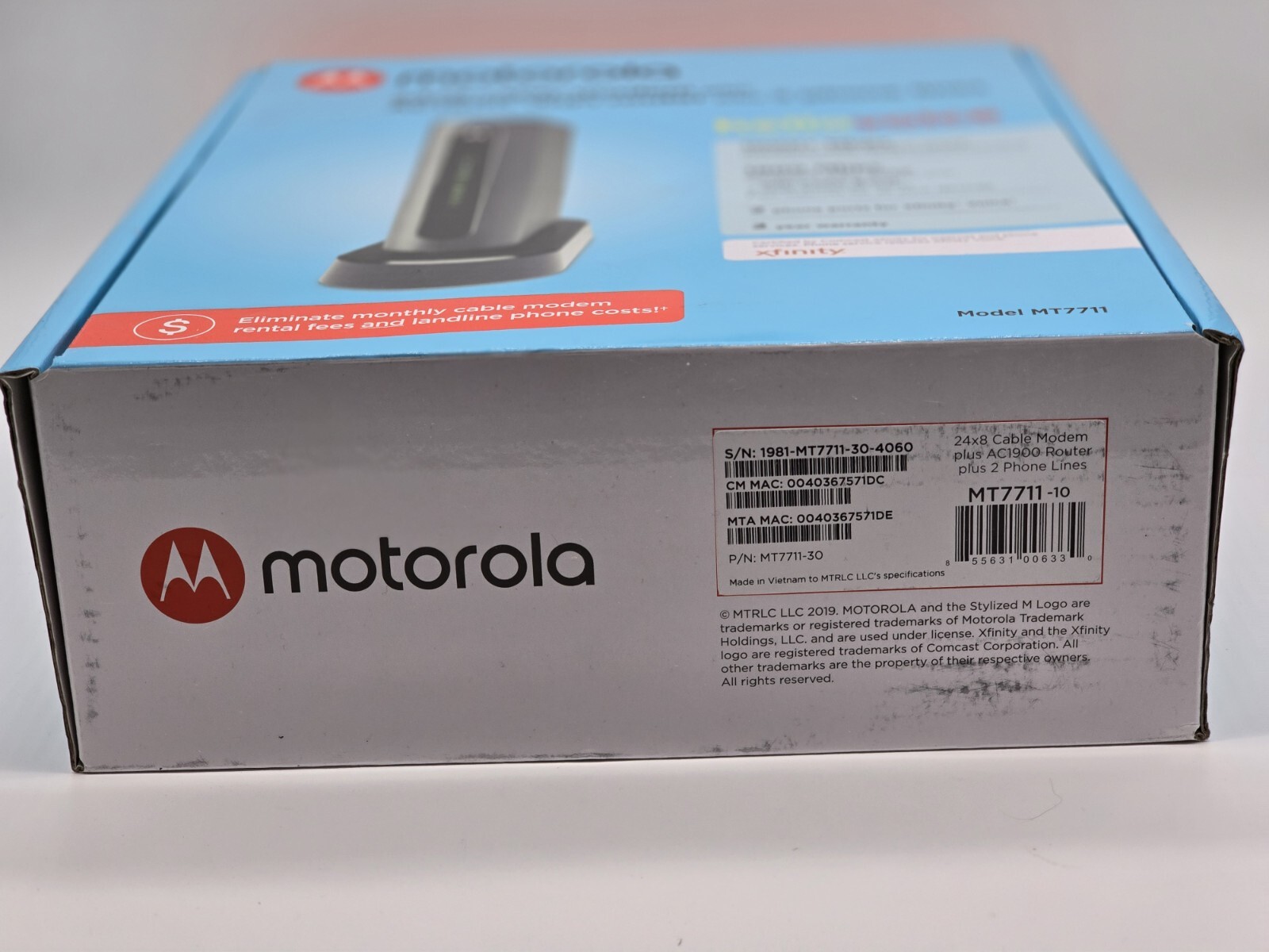 Motorola MT7711 24×8 Modem Router Two Phone Ports DOCSIS 3.0 AC1900 Dual Band