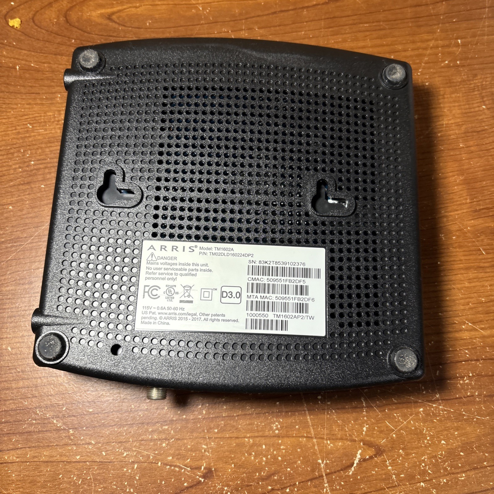 Arris TM1602 Cable Modem DOCSIS Optimum NO CORDS