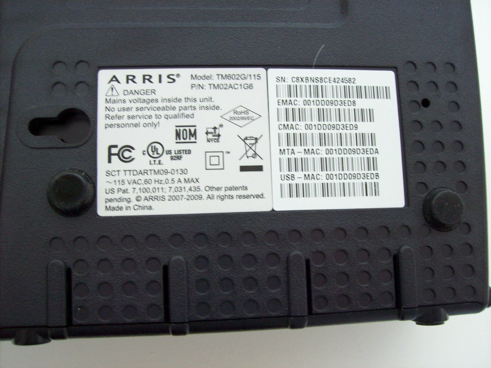 Arris Cable Modem Model TM602G/115 – For parts