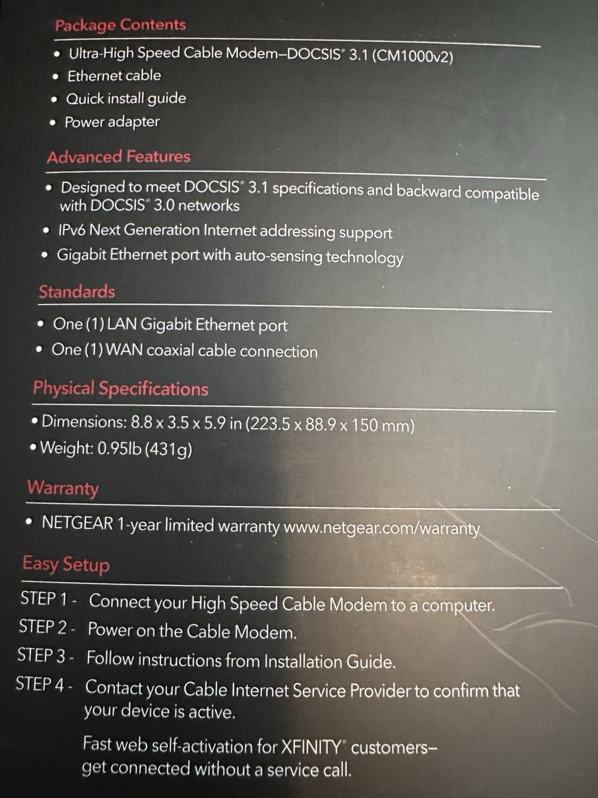 NETGEAR CM1000 DOCSIS 1000Mbps Cable Modem (CM1000-1AZNAS)