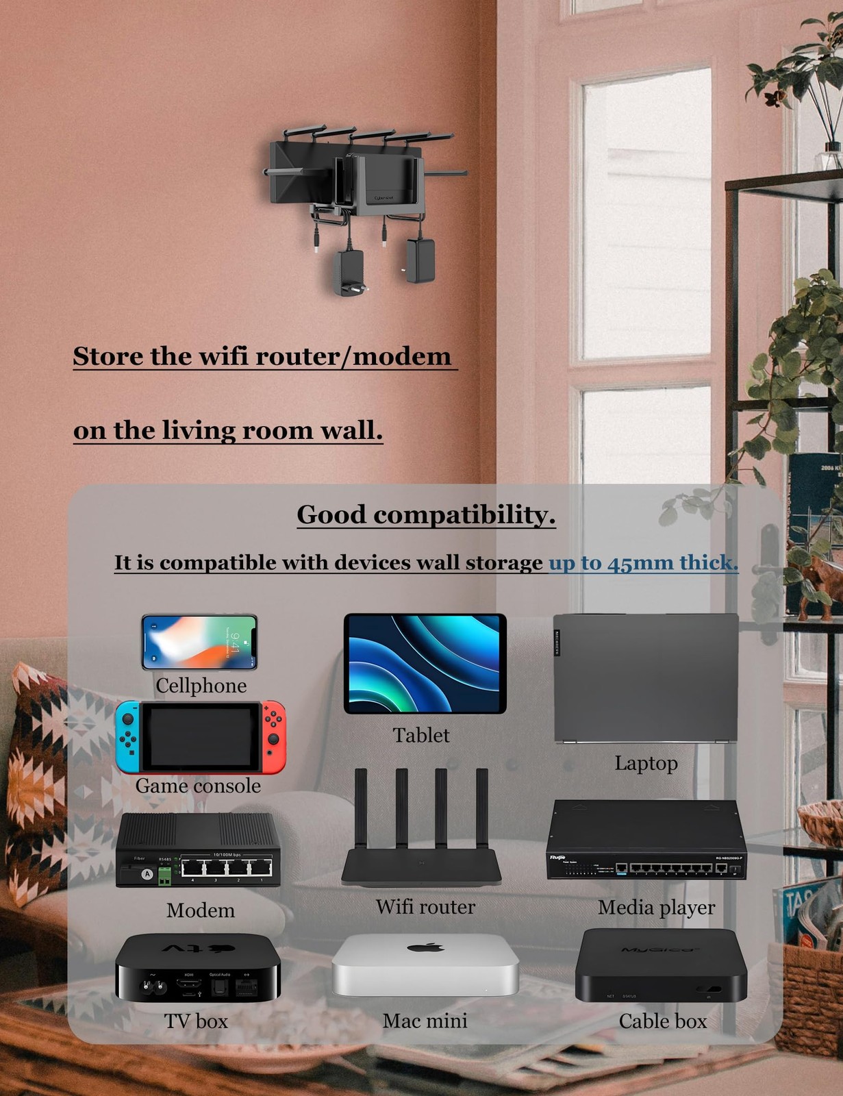 Wall Mounted Shelf for Router, Modem and Streaming Devices