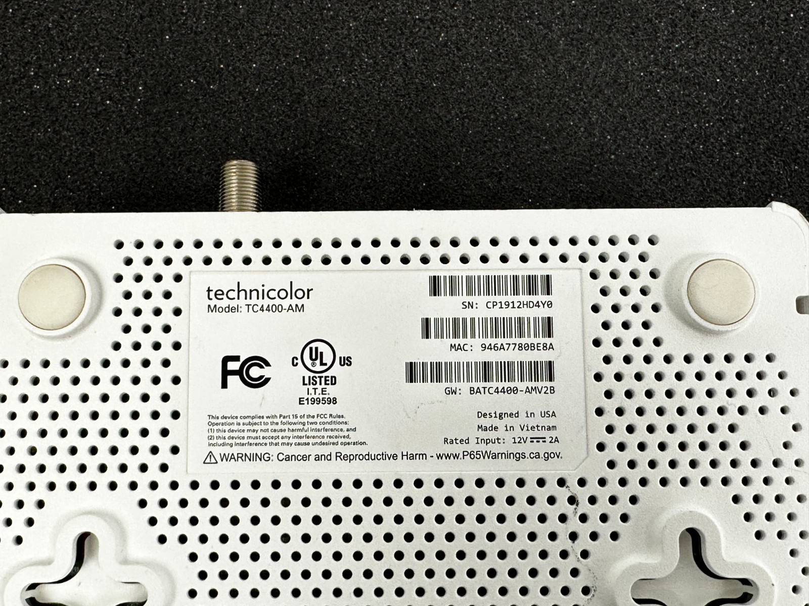 Technicolor Model TC4400-AM Ultra-Broadband Cable Modem NO AC FREE SHIPPING 🚚