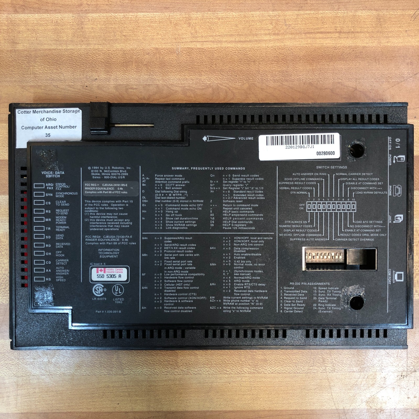 US ROBOTICS COURIER V.EVERYTHING 36 KBPS EXTERNAL MODEM CJE-24161 w/Power Supply