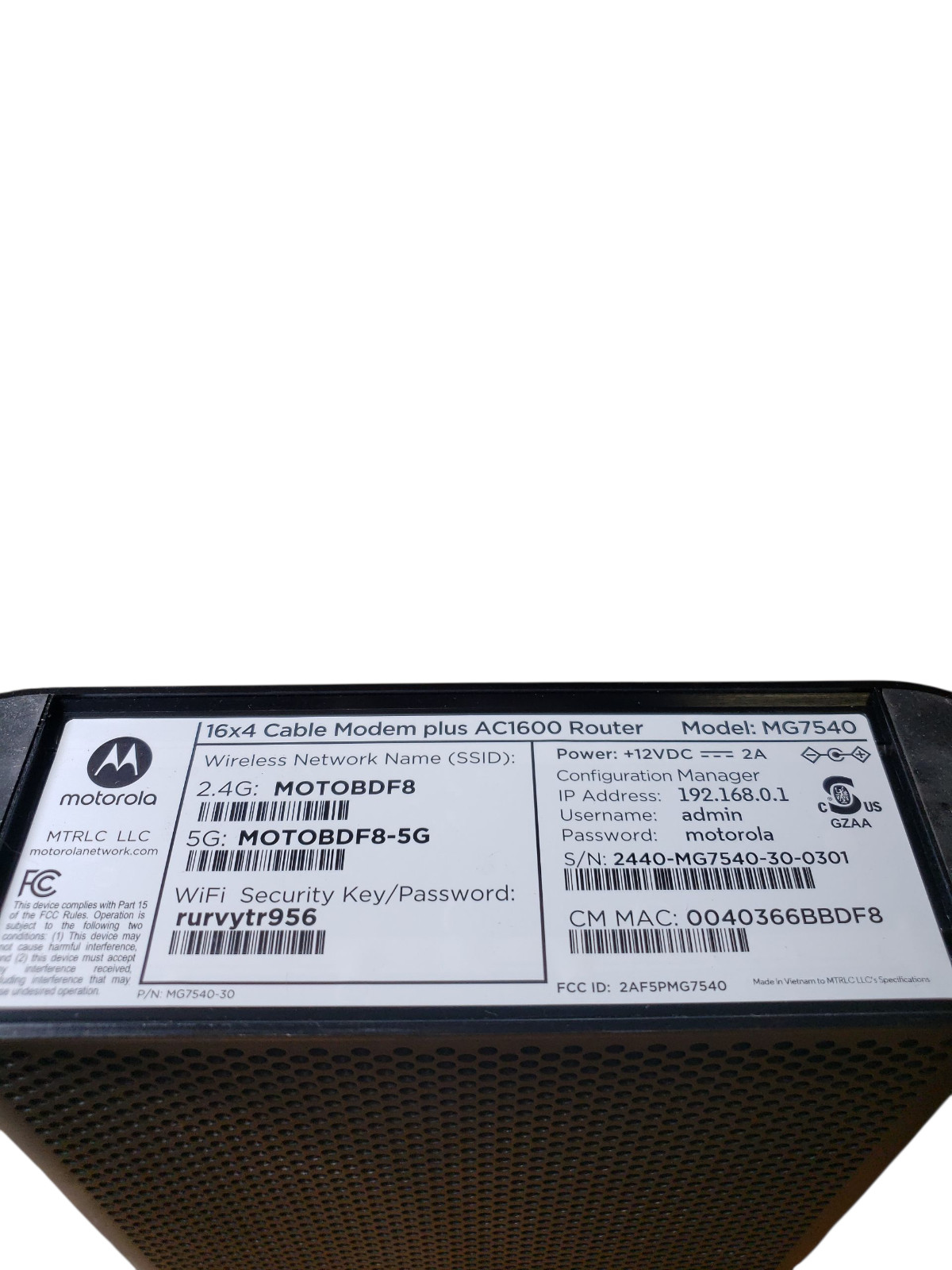 Motorola MG7540 16×4 DOCSIS 3.0 Cable Modem Plus AC1600 WiFi Router