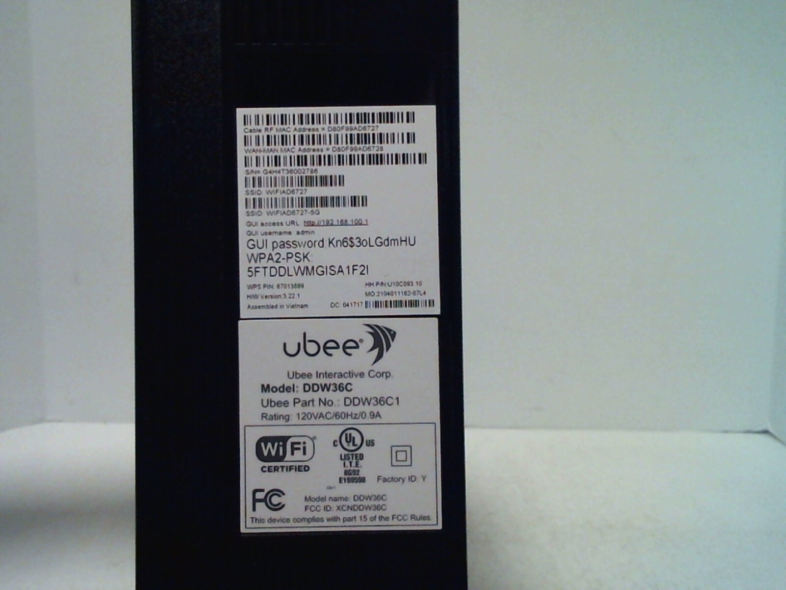 Ubee DDW36C1 Cable Modem Wireless Router Gateway 5G, 122/686 Mbps – 090924JET-X