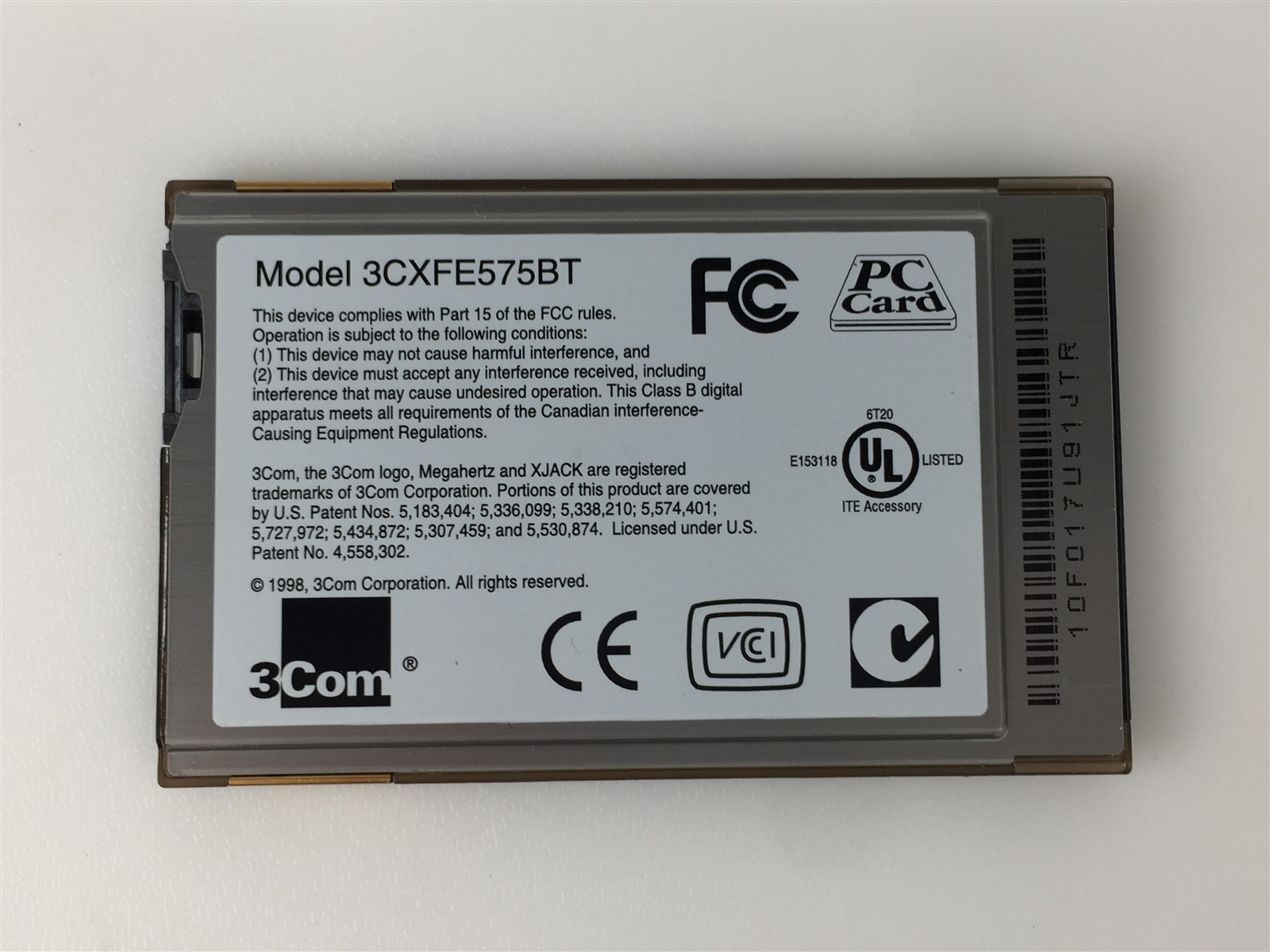 3Com Megahertz 10/100 LAN CardBus PC Card with XJACK Connector 3CXFE575BT