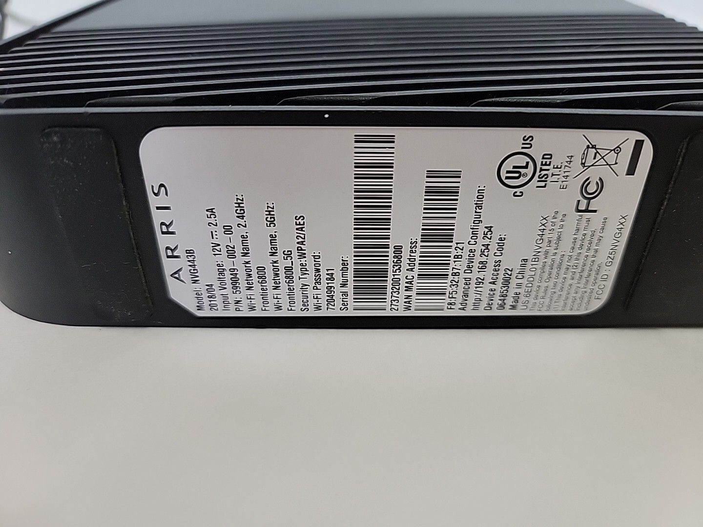 ARRIS FRONTIER NVG443B WIFI ROUTER Frontier Adsl Vdsl