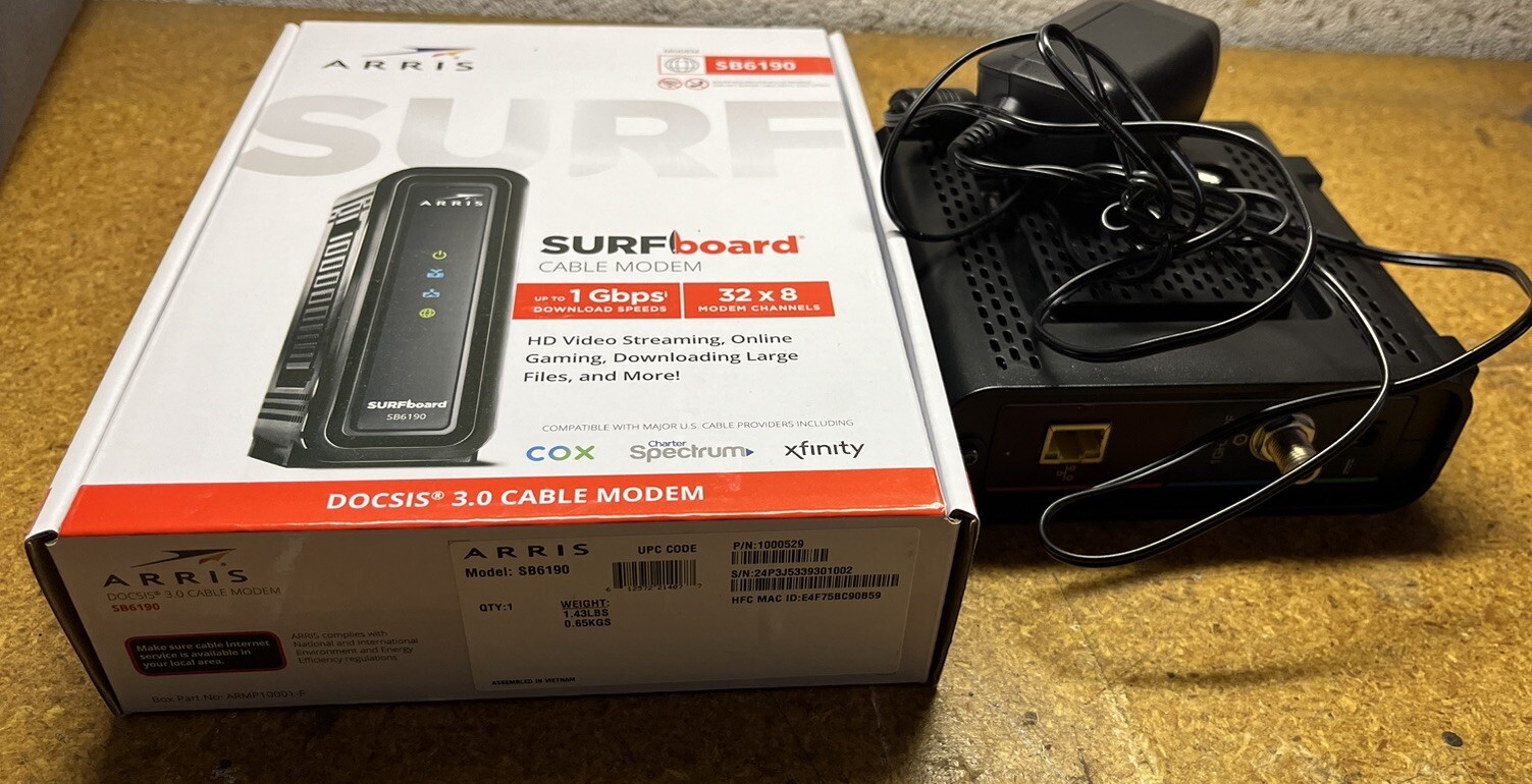 ARRIS Cable Modem DOCSIS 3.0 Gbps 32 x 8 Gigabit SURFboard SB6190 Black