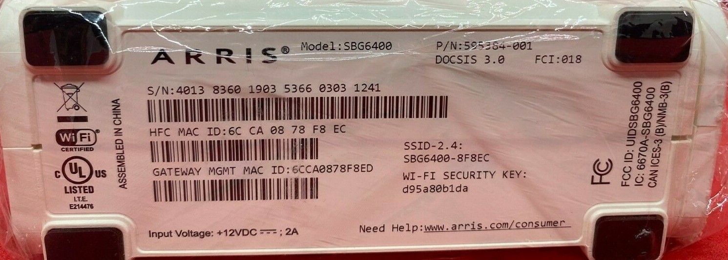ARRIS SURFboard SBG6400 8X4 DOCSIS 3.0 Cable Modem /N300 Wi-fi Router