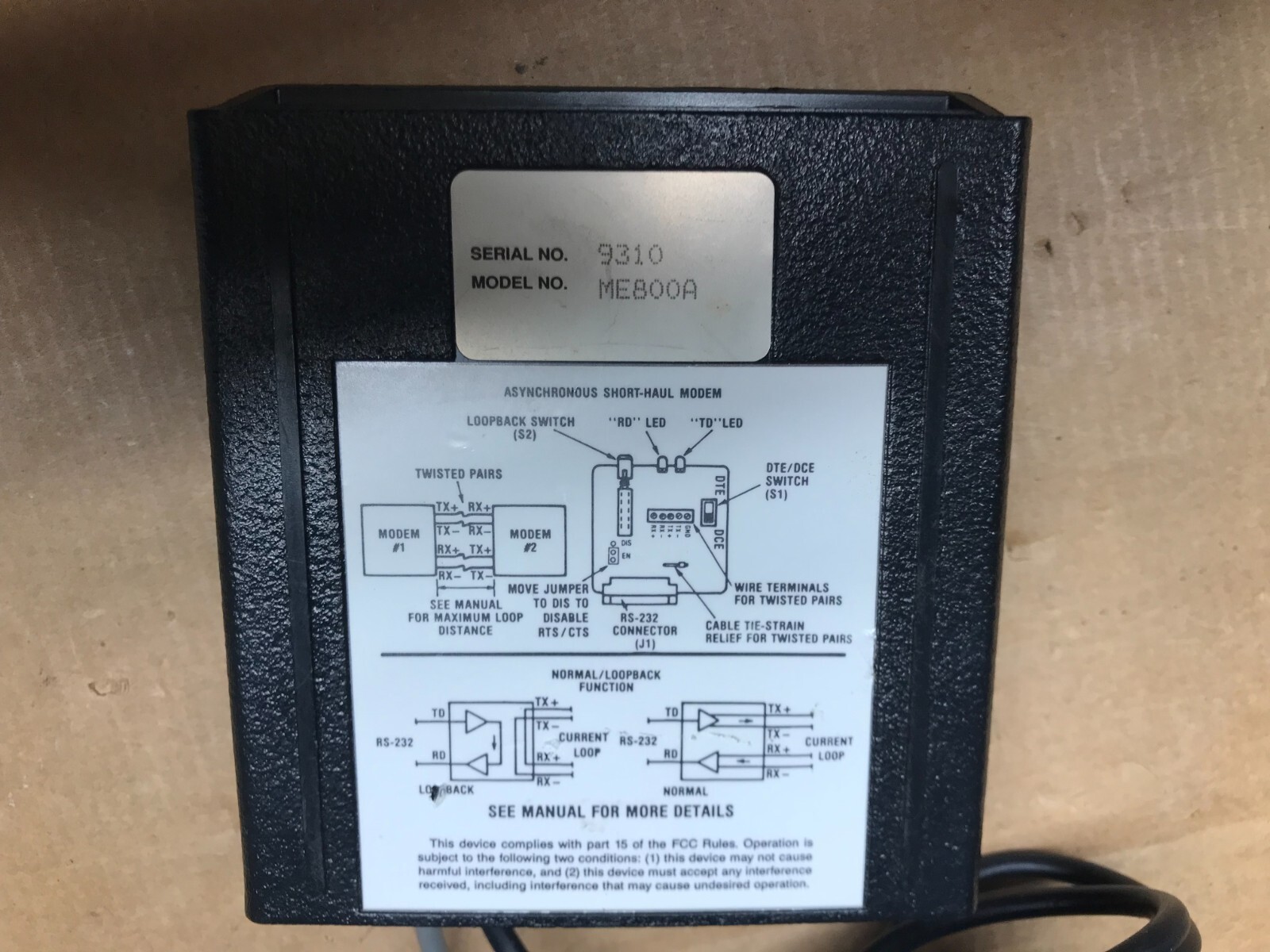 Black Box ME800A Asynchronous Short-Haul Data Modem