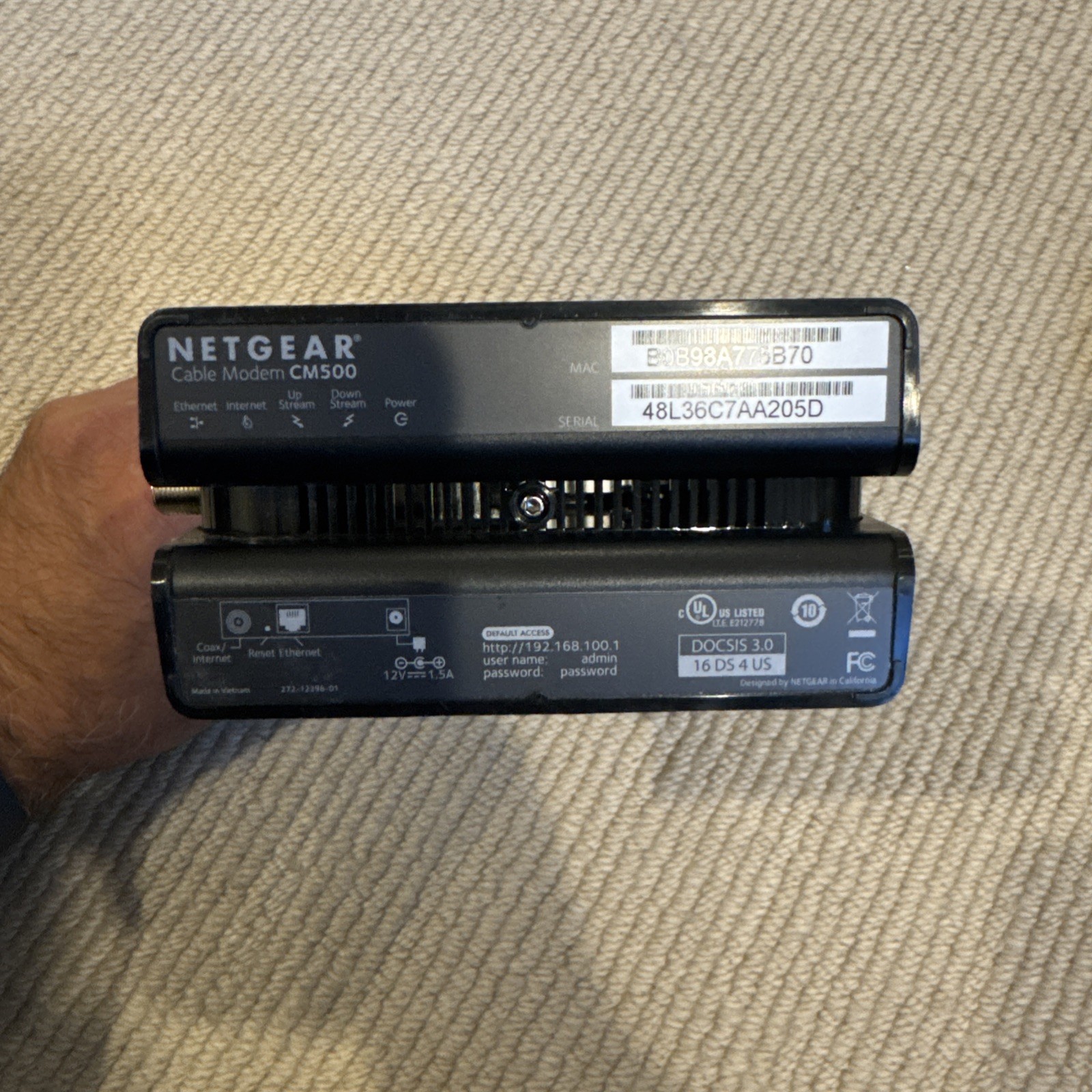 NETGEAR Cm500-1aznas 16×4 DOCSIS 3.0 Cable Modem Max Download Speeds of 686mbps
