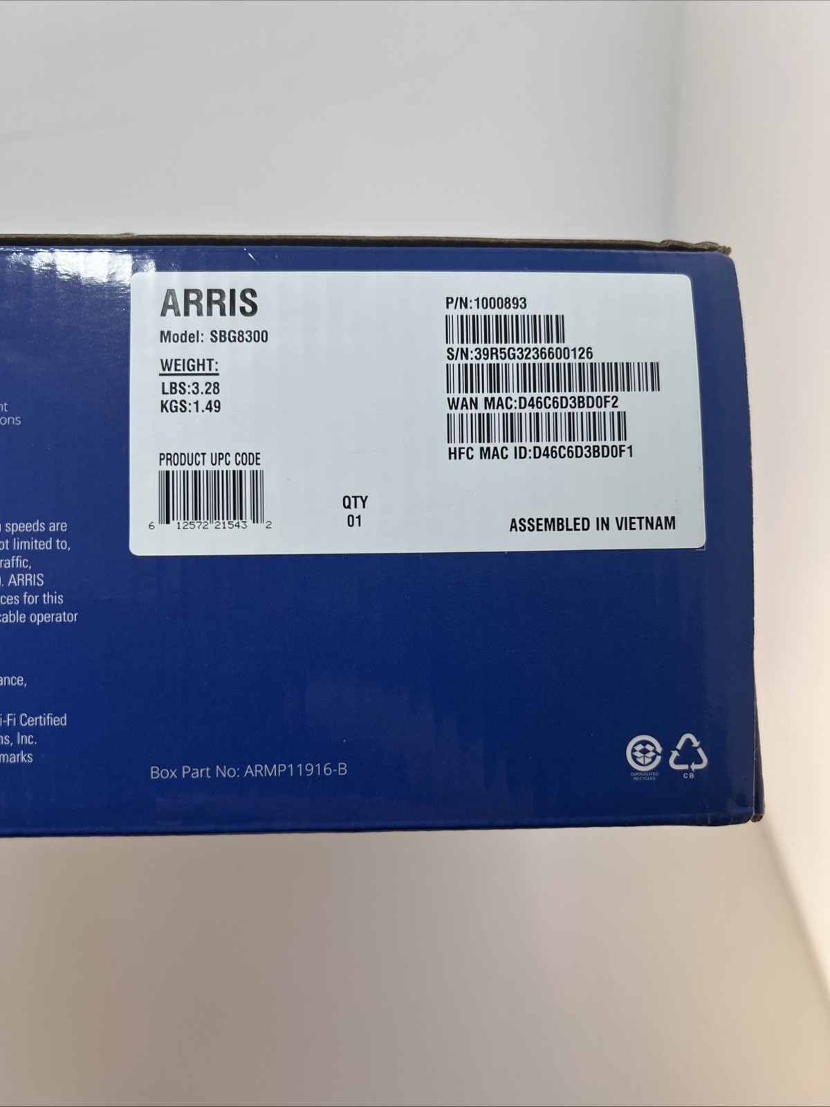 ARRIS SURFboard WiFi Cable Modem, SBG8300, DOCSIS 3.1, AC2450 Wi-Fi 5
