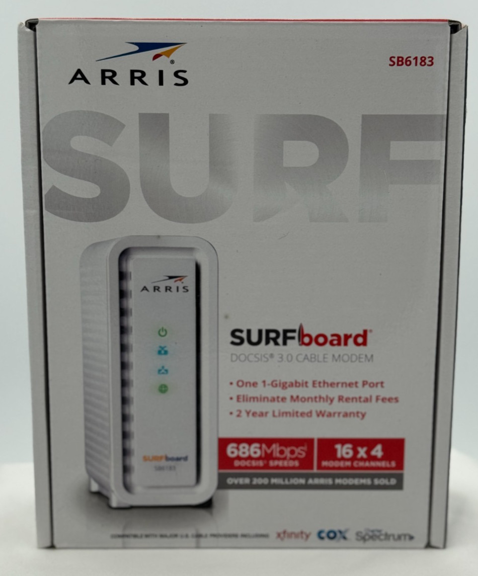 ARRIS SB6183 SurfBoard DOCSIS 3.0 Cable Modem – One 1 Gigabit Ethernet Port