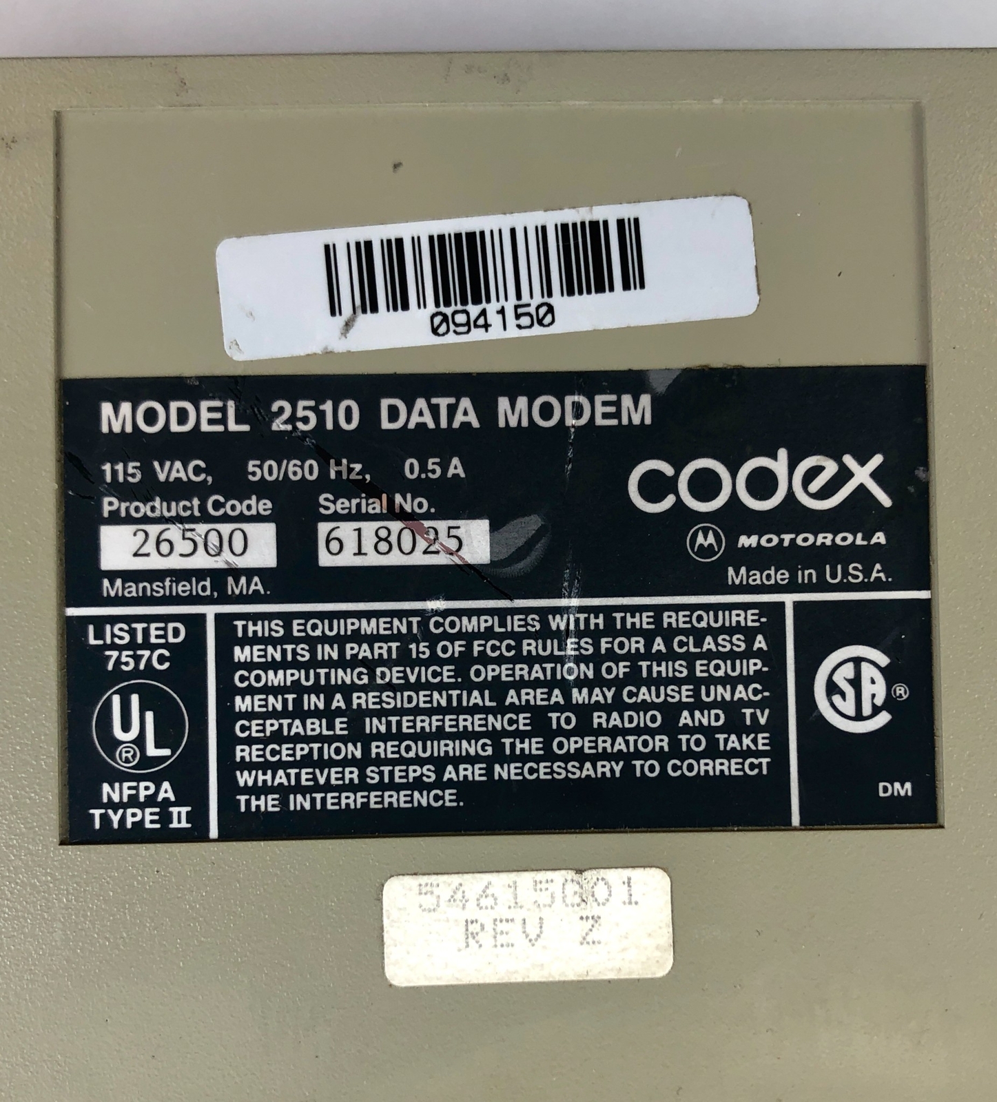 Motorola Codex Data Modem Model 2510 USED
