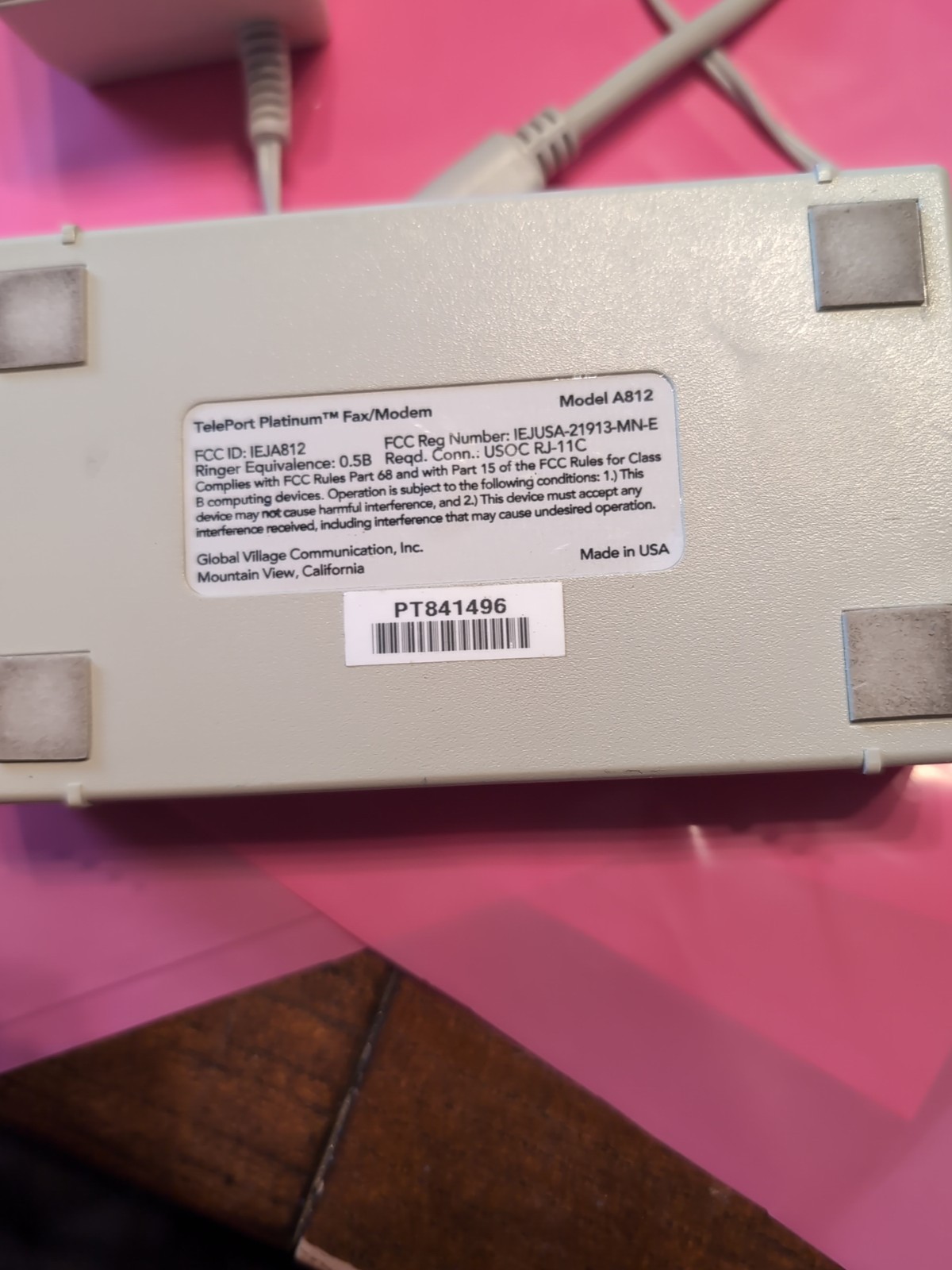 Global Village Teleport Platinum Fax/Modem A812 with Power Adapter –K