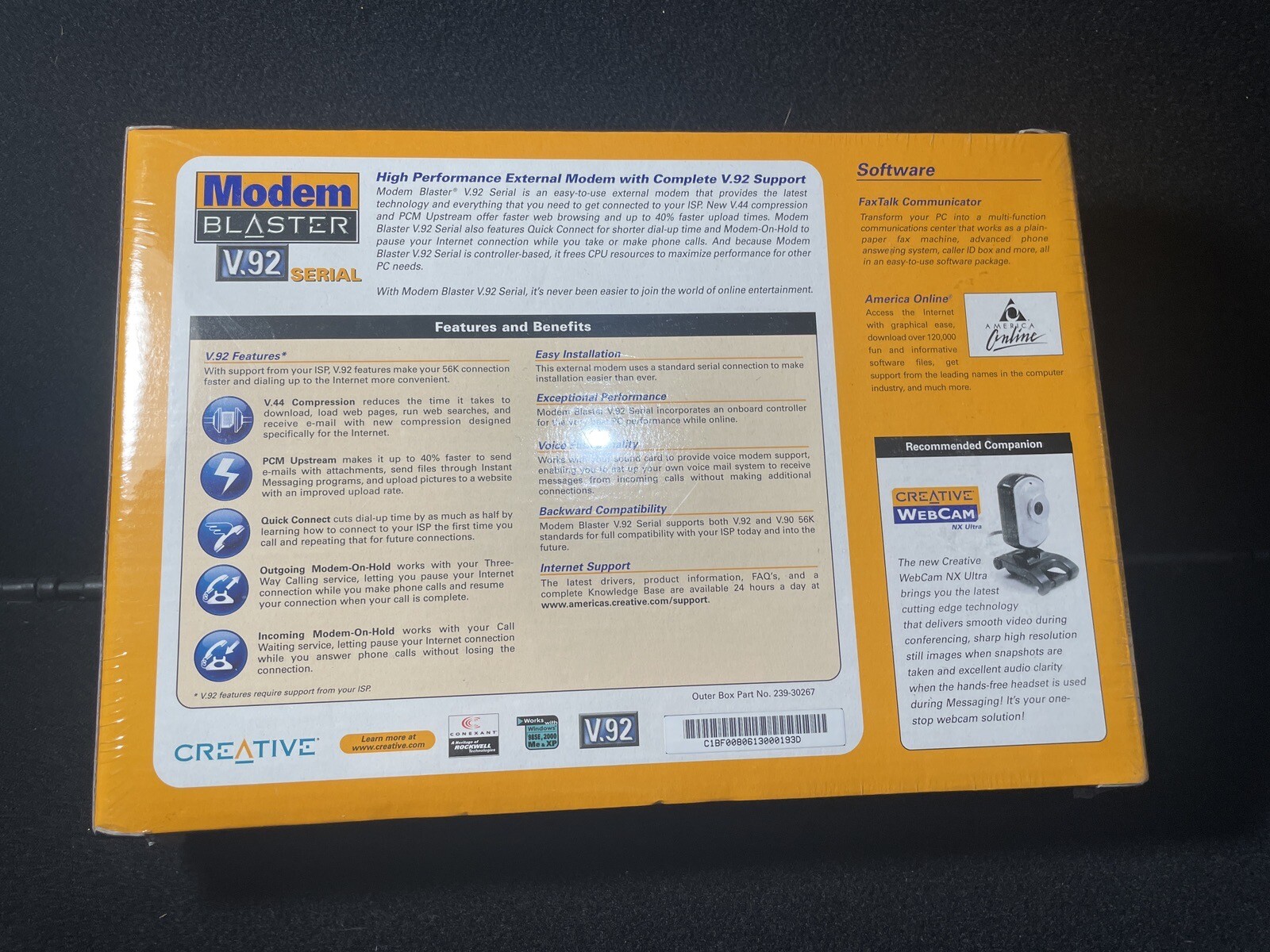 NEW SEALED Creative Modem Blaster 56Kbps V.92 Serial Windows XP 2000