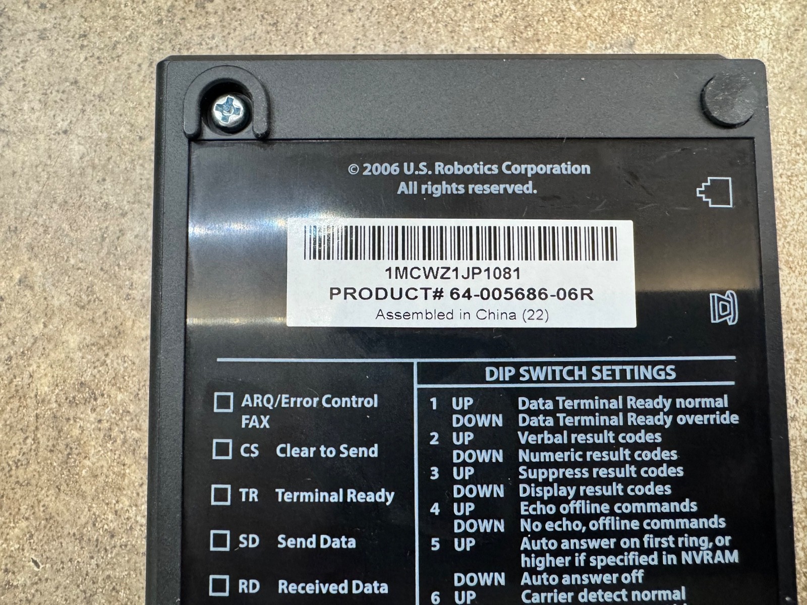 US Robotics, V.92, Model 5686G, 56K Faxmodem