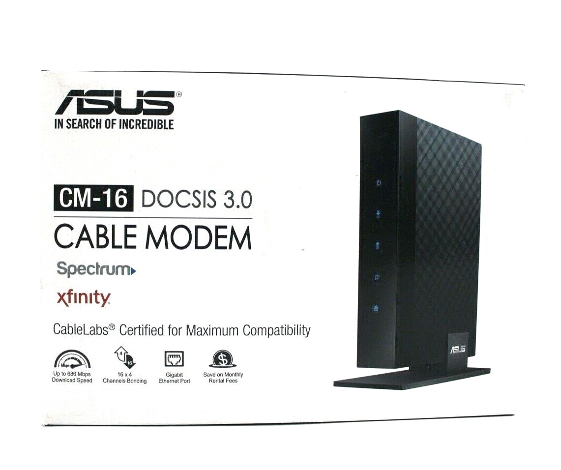 Asus CM-16 DOCSIS 3.0 Cable Modem Gigabit LAN 686Mbps w Power Cord & Ethernet