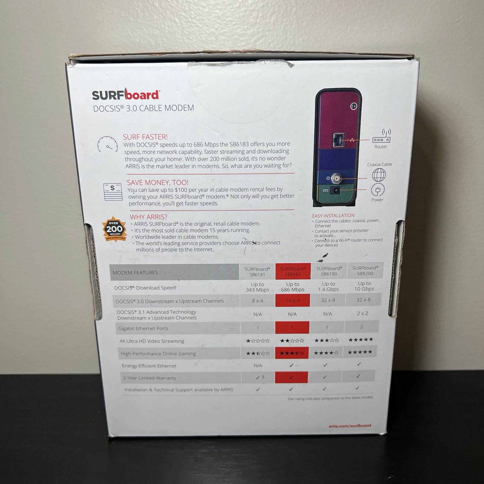 ARRIS SURFboard 16×4 DOCSIS 3.0 Cable Modem SB6183 Black