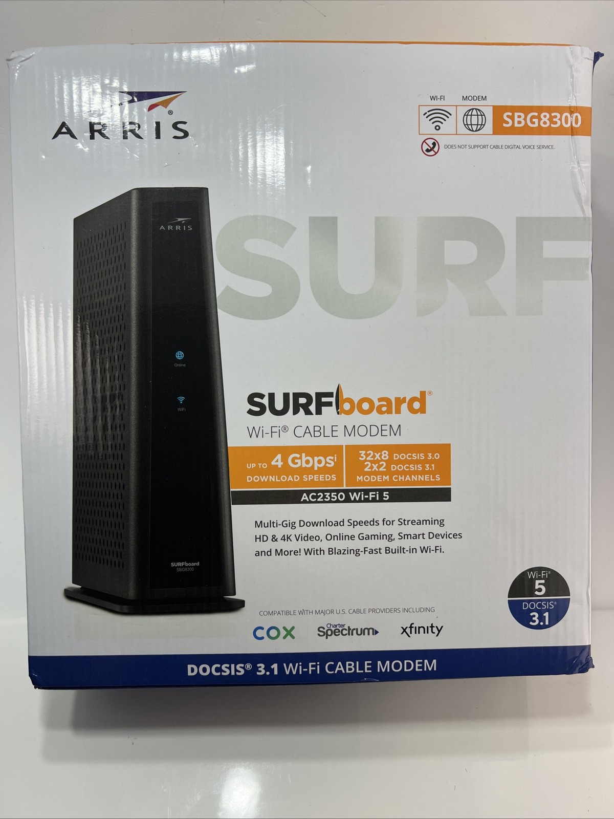 ARRIS SURFboard WiFi Cable Modem, SBG8300, DOCSIS 3.1, AC2450 Wi-Fi 5