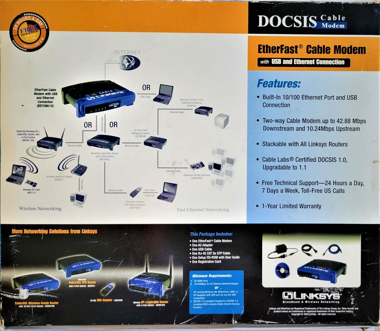LINKSYS Cable Model with USB & Ethernet Connections – Model BEFCMU10