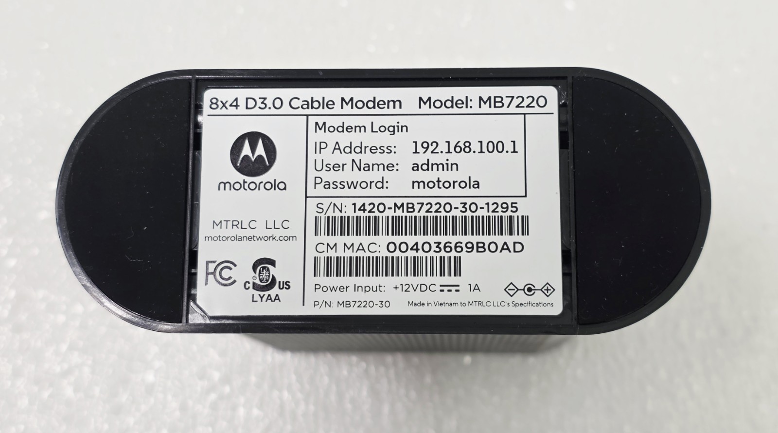 Motorola MB7220 8×4 343Mbps DOCSIS 3.0 Cable Modem
