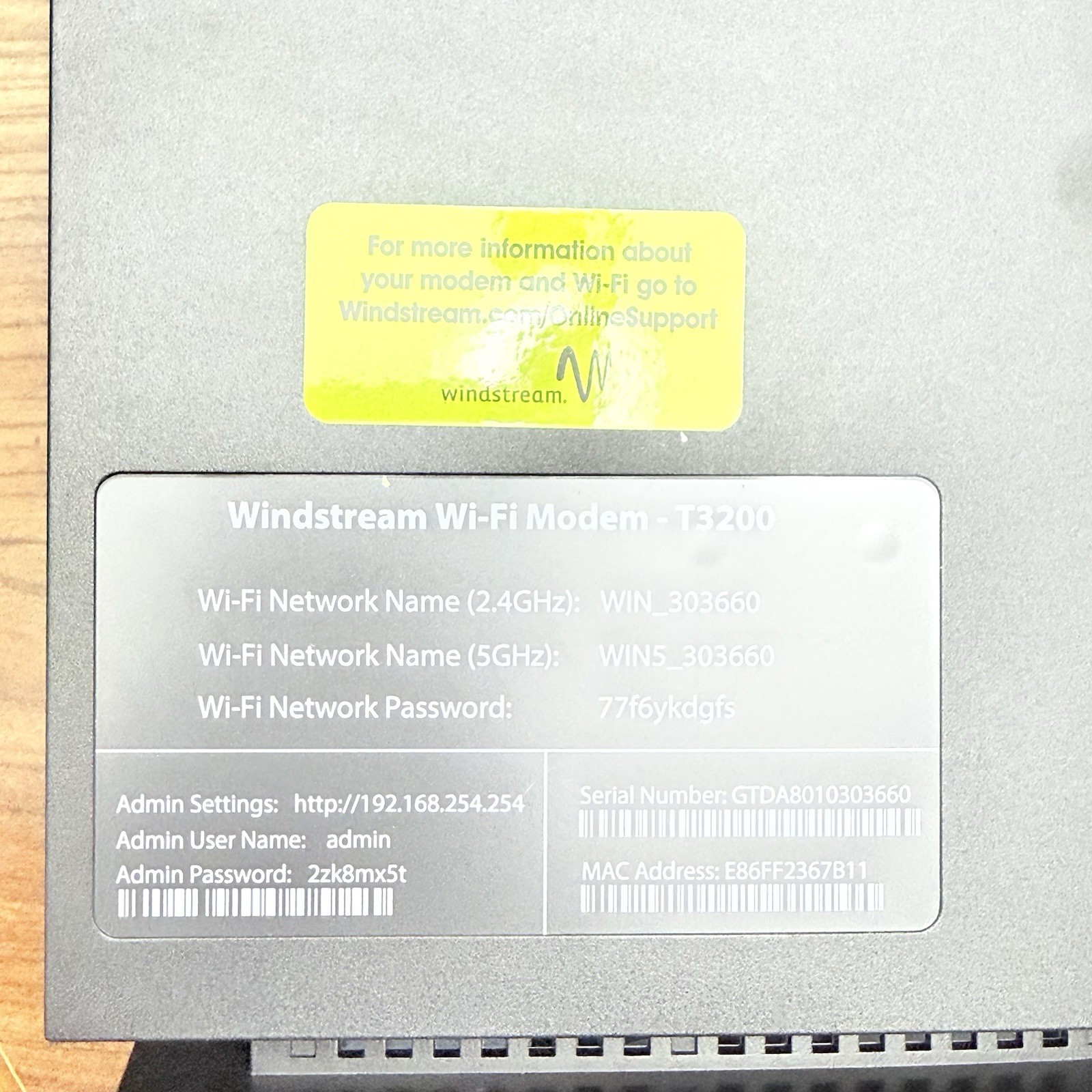 Actiontec Kinetic Windstream T3200 WiFi Modem NO CORDS