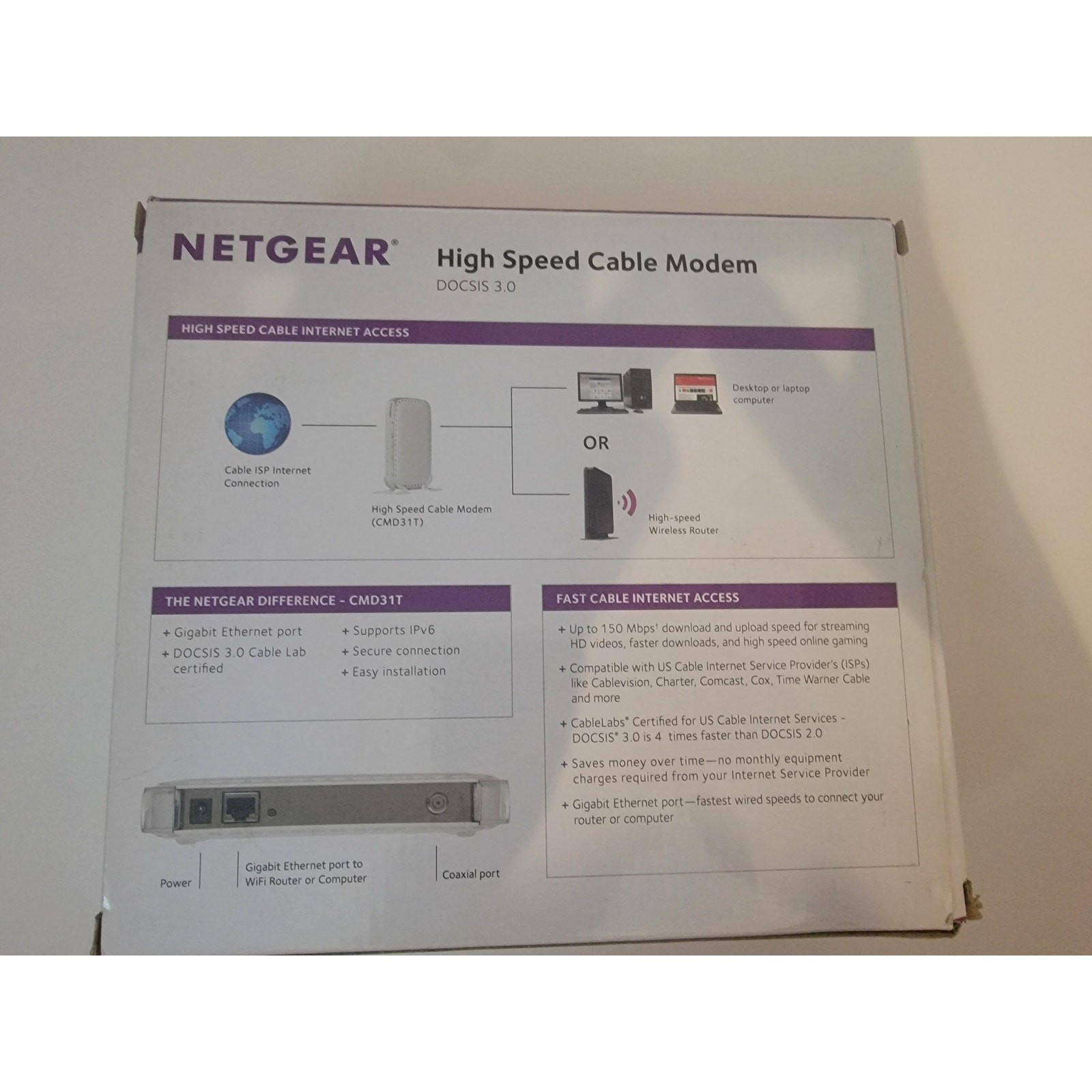 Netgear CMD31T High-Speed Cable Modem DOCSIS 3.0 Brand New